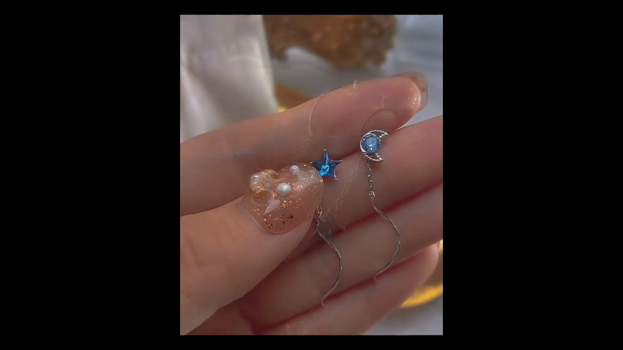 Cercei lungi din argint 925 stelele si luna, Diva4u, Colorfast, ArgintiuAlbastru regina