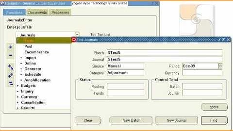 Oracle 11i Financials E-Business Suite - General Ledger - Find journal