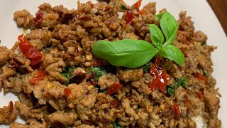 ผัดกระเพราหมูสับแห้งๆ Pad Ga Prao (Spicy basil pork) | #asmr