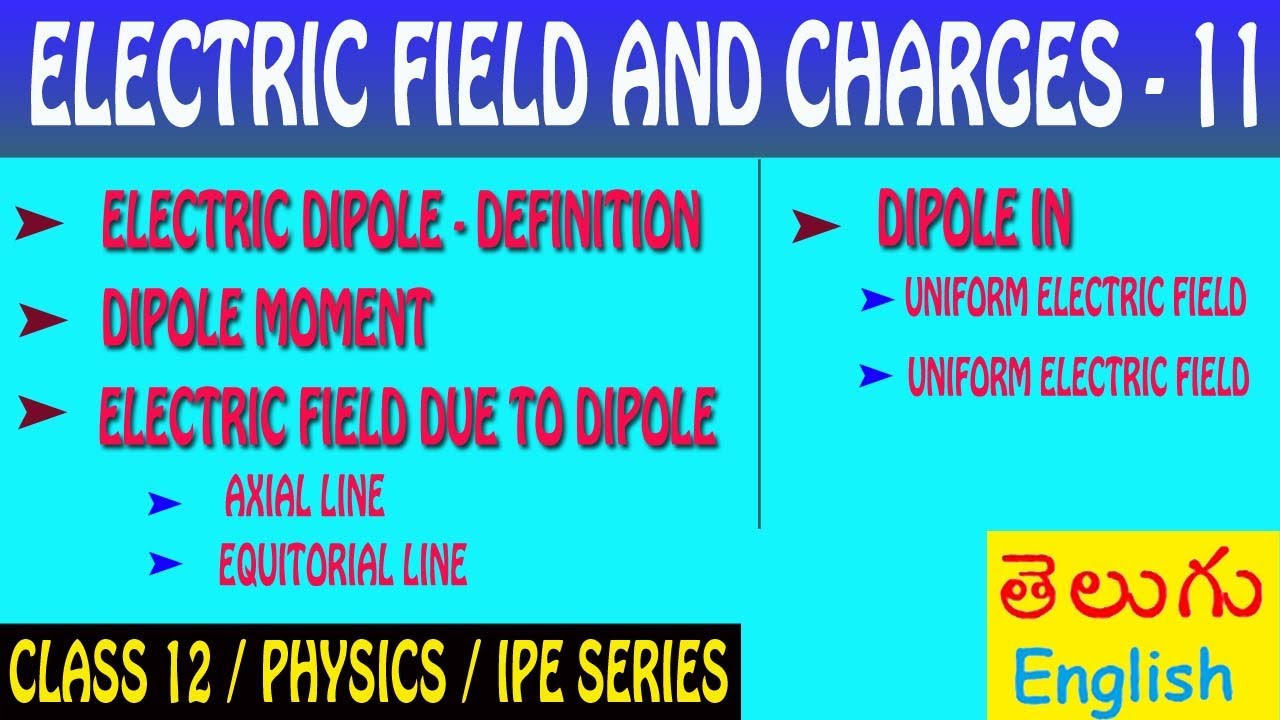 ELECTROSTATICS - 11/ ELECTRIC DIPOLE - COMPLETE THEORY ABOUT DIPOLE / CLASS 12/ PHYSICS