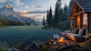 Spring Time | Wooden House on the Lakeshore  Calm Campfire , Singing Birds and Relaxing Lake Waves