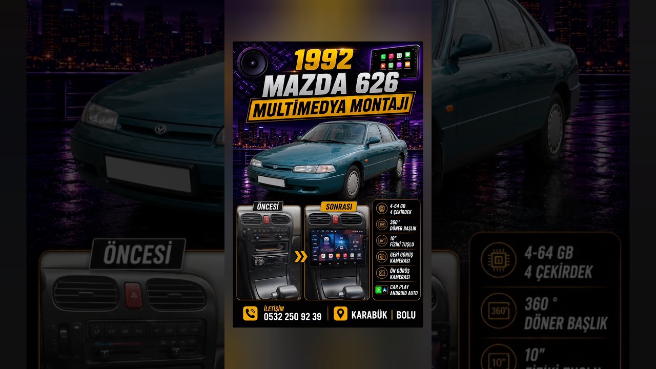 Mazda 626 GE Android Multimedya Montajı | geri görüş kamerası | ön