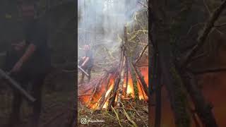 Wood wouldn't burn so we turned on the leaf blowers! Wealth