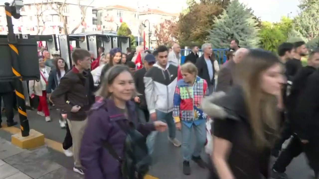 Anti-government protesters gather in front of Turkey's parliament