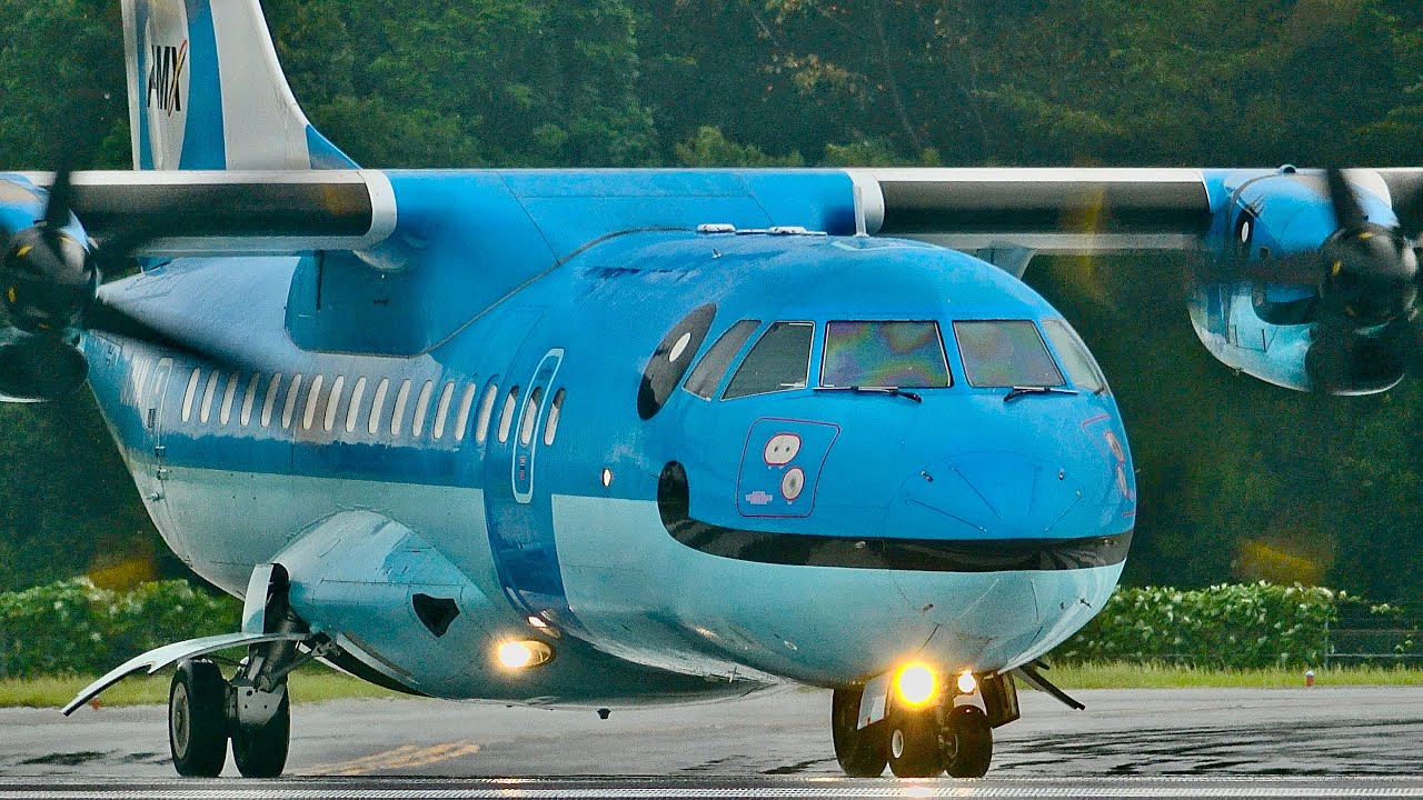 ［鹿児島空港］台風15号接近！！雨の日のRWY34 離着陸／みぞか号（Amakusa Airlines ATR 42-600 JA01AM ）離陸シーン／Kagoshima Airport