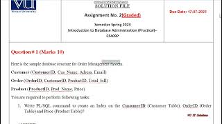 CS409P Final Term Preparation 2026 | CS405P Assignment 2 Solution | Database Admin Practical VU