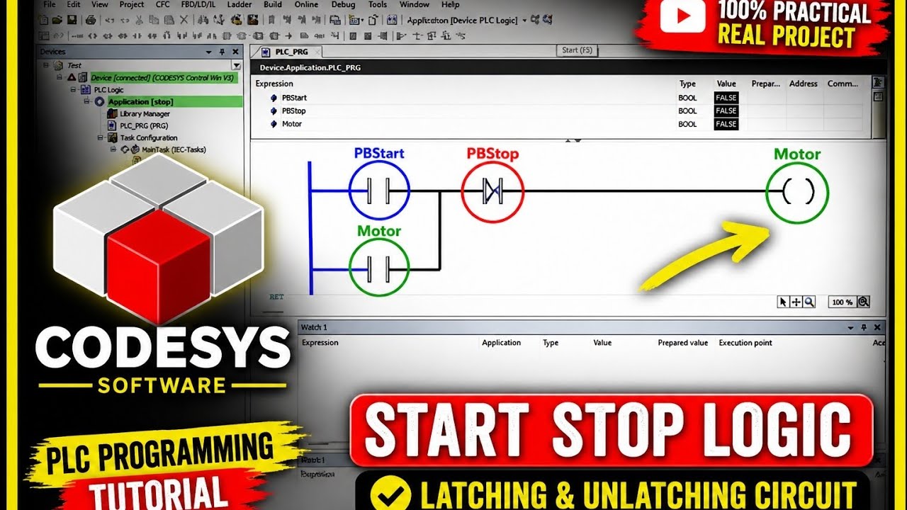 Motor Start Stop PLC Logic | Latching & Unlatching Explained (PLC ...