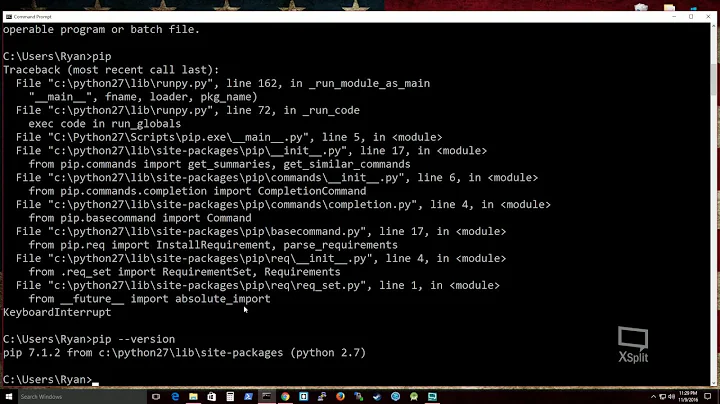 Install Python 2.7 and pip onto Windows 10