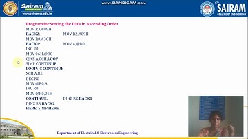 Lab Video4_18EEL57_Microcontroller Lab_Ex.No.1C & 1D_Data Sort (Ascending & Descending)_Ramya K