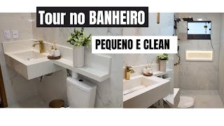 Tour no meu BANHEIRO PEQUENO E CLEAN | BANHEIRO MARMORIZADO DOURADO 🤎