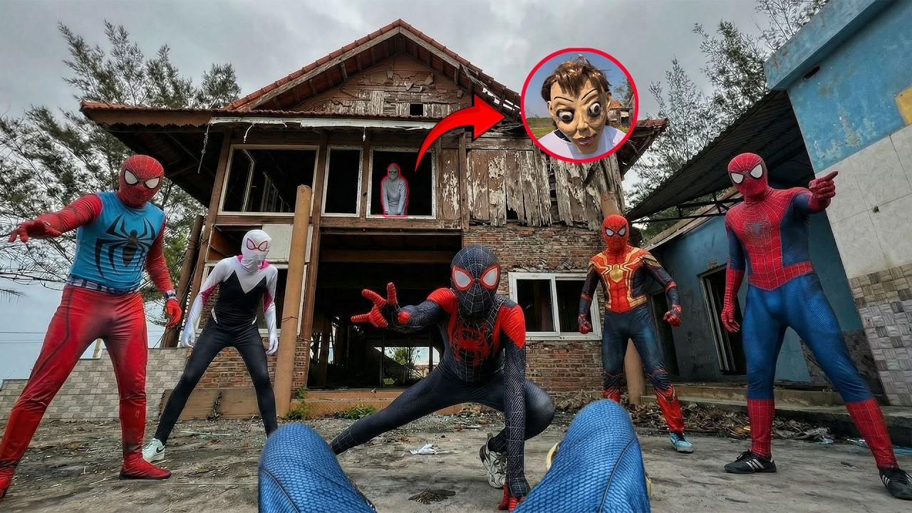 POV Chase: 7 Spider-Man Bros Surrounded by Illusions on the Abandoned House