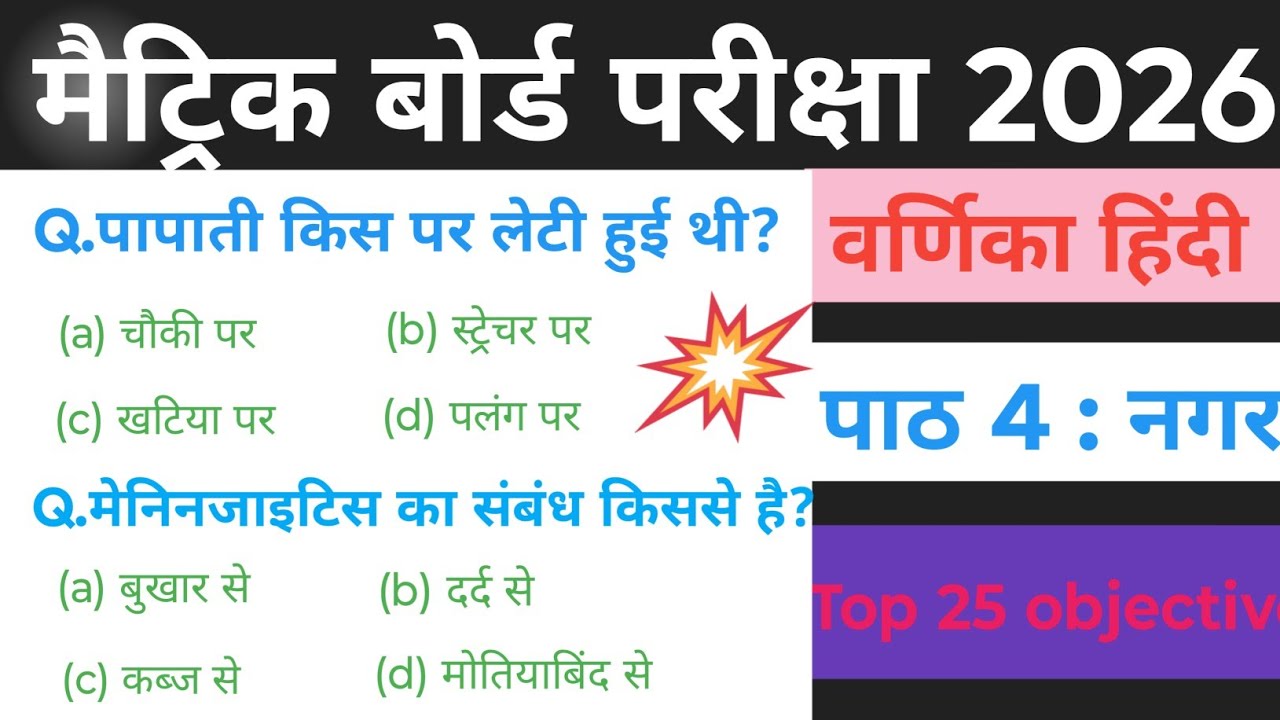 Path. 4 nagar warnika class 10th Hindi objective bihar board 