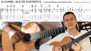 Video thumbnail of "ADESTE FIDELES TABS Fingerstyle Guitar LYRICS venite adoremus"