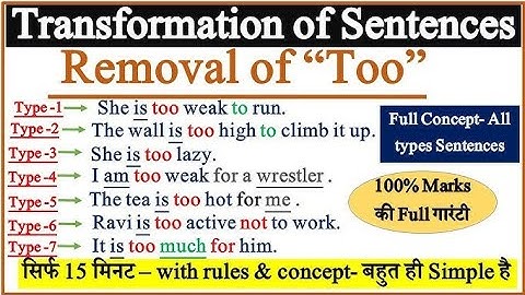 How to remove adverb too|Removing the adverb too|Rules of transformation |English Grammar class 12th