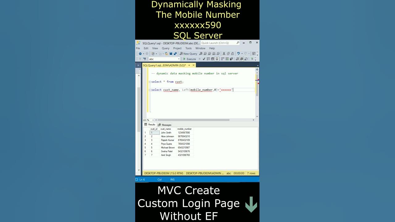 Hide or masking the mobile phone number Sql server ssms database - YouTube