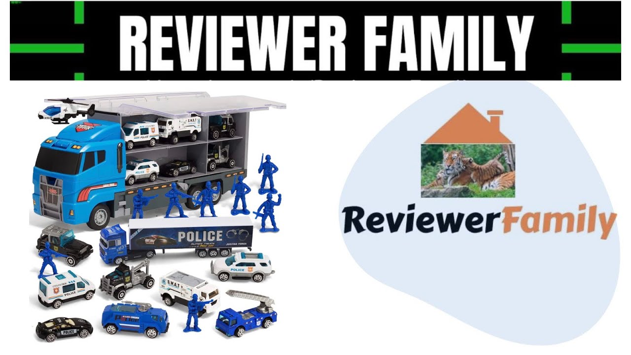 JOYIN 19 in 1 Die-cast Police Toy Truck with Little Police Figures, Mini Police Vehicles