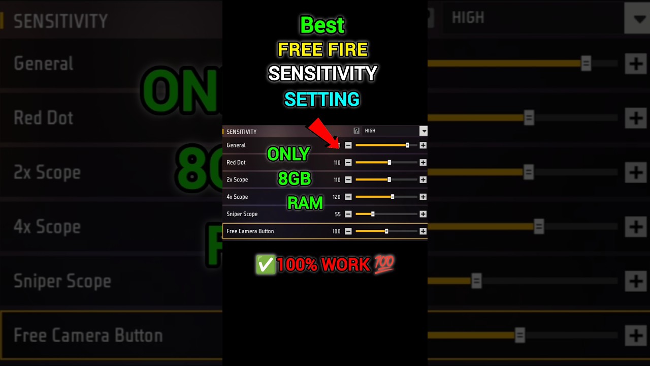 8GB RAM best free fire sensitivity setting || 8GB RAM sensitivity setting