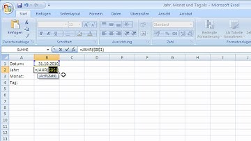 Excel 2007 Funktionen: Jahr, Monat und Tag