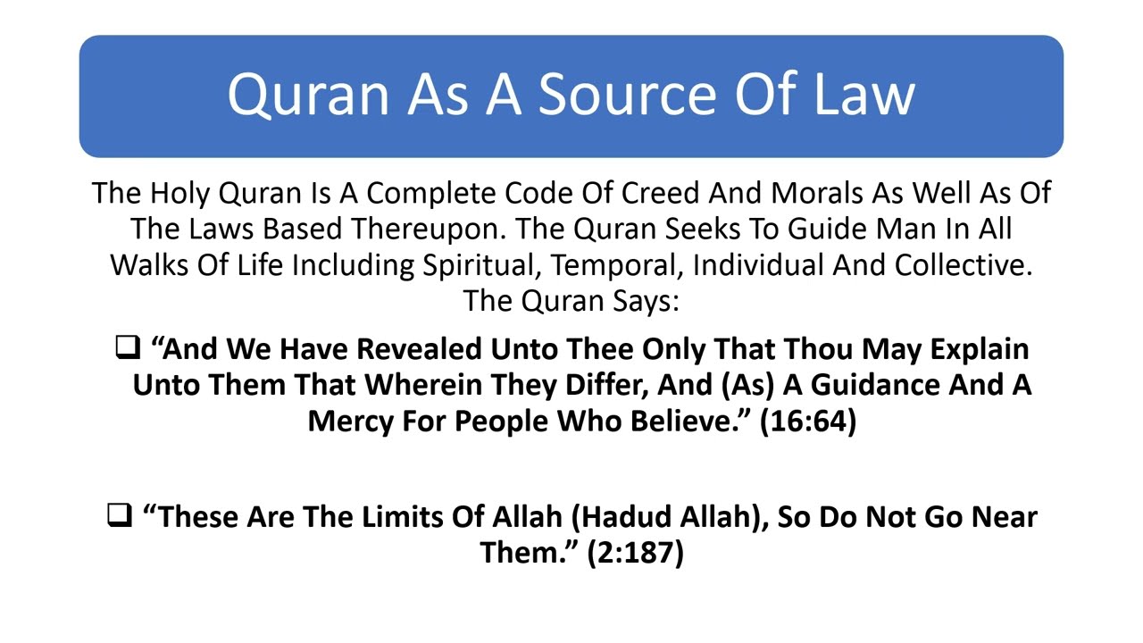 Quran as primary source of Islamic law, categories of verses & position