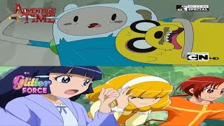 Finn, Jake, And The Glitter Force Run From The Giant Buffoon Can And Frog