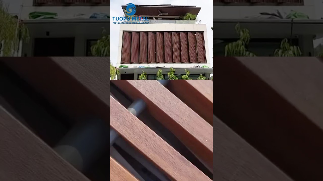 Natural looking wood grain residential motorized aluminum louvers 