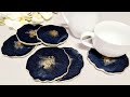 #905 Navy Blue And Gold Geode Resin Coasters Made In My Home Made Silicone Mold
