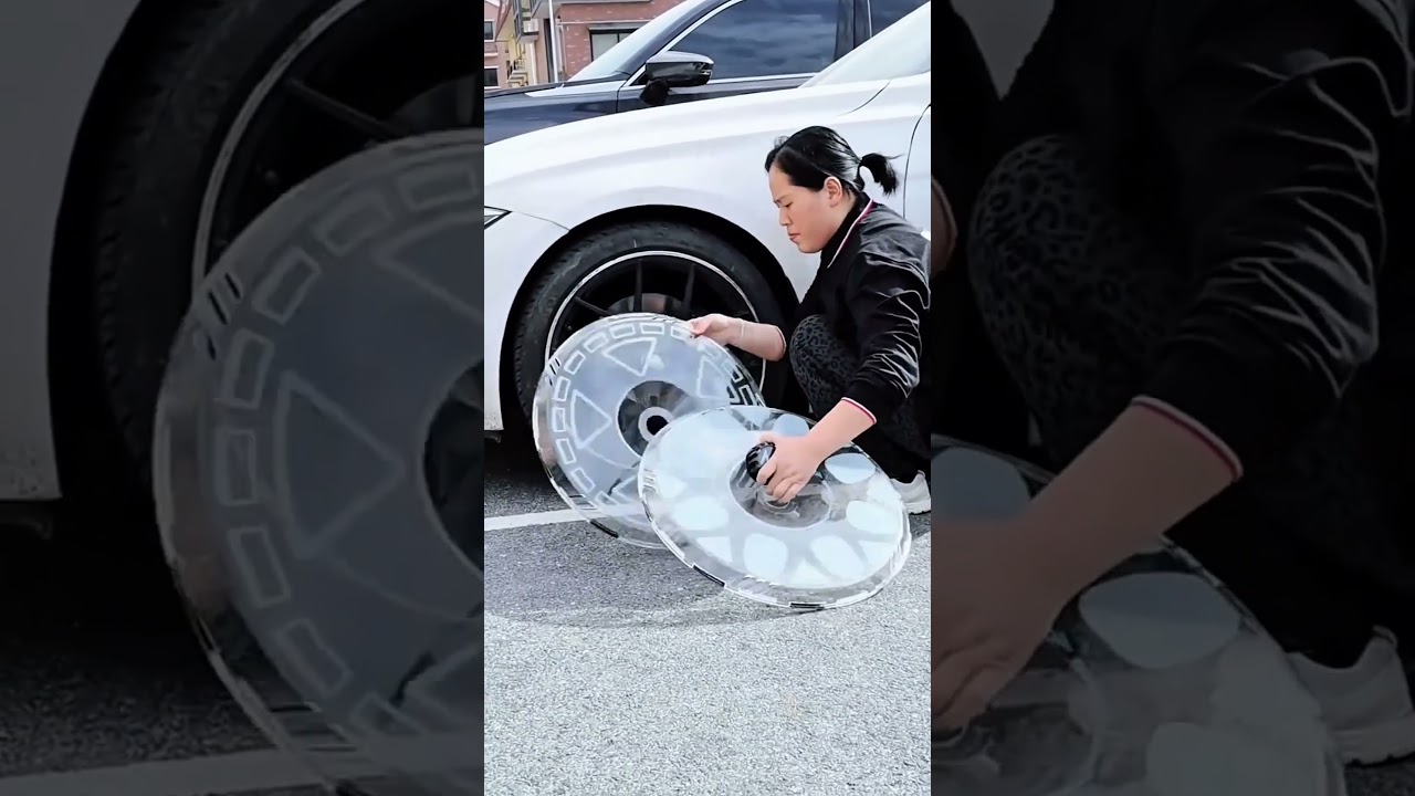 Installing Futuristic Geometric Hubcaps On A BMW! 🚗✨🛸 #shorts #carcustomization #diy #wheelupgrade