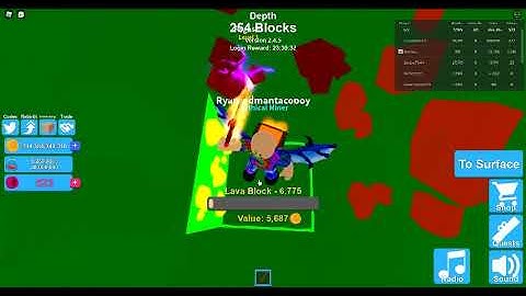 mining  down in lava world  for 8 minutes and 45 seconds from depth 1 to 350 in mining simulator