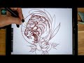 How to draw a Tattoo Design from Beginning to End | Neo Traditional Tiger Sketch