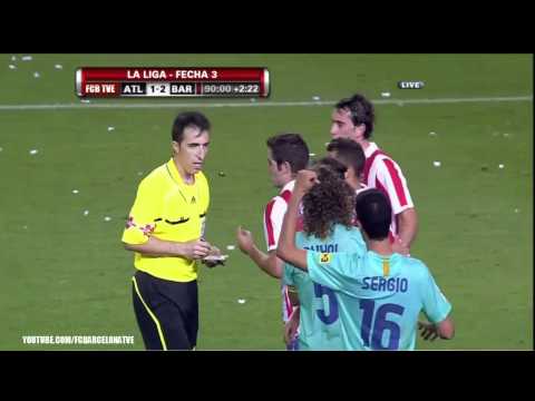 Atletico Madrid Vs FC Barcelona 1-2  Lionel Messi Injury Tomas Ujfalusi Red Card September 19 2010