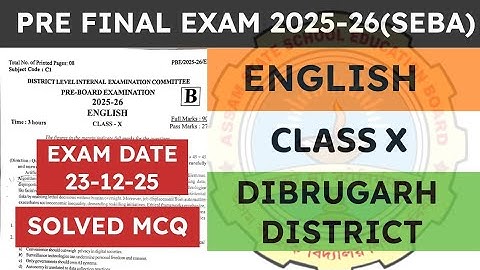 Class 10 Pre Final / Pre Board Exam question paper 2025-26 | English | Dibrugarh District | seba