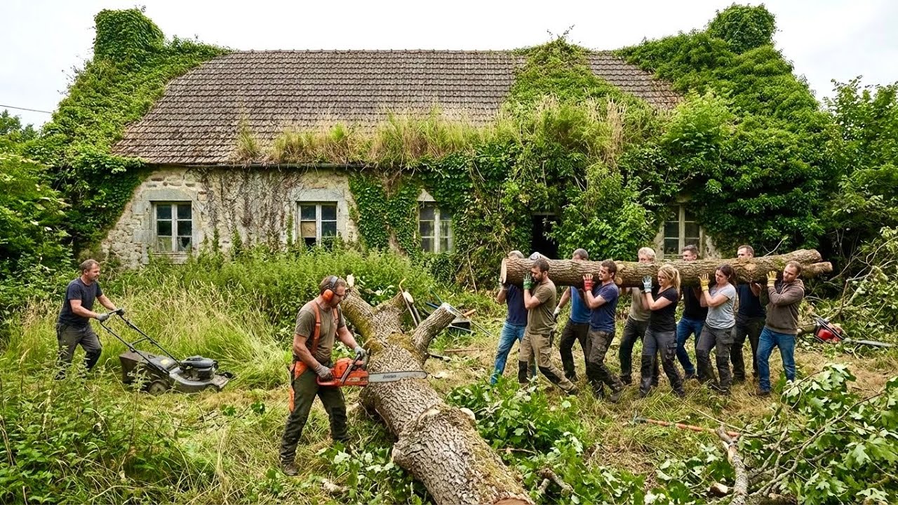 Группа людей удивлена ​​разросшимися сорняками и деревьями | уборка удовлетворила многих соседей