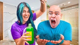 PASSEI UM PRODUTO PROIBIDO NO CABELO DO MEU NAMORADO *se deu mal 
