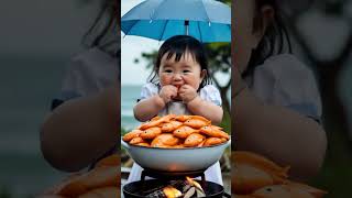 Hungry Baby Eats Giant Fish Crackers
