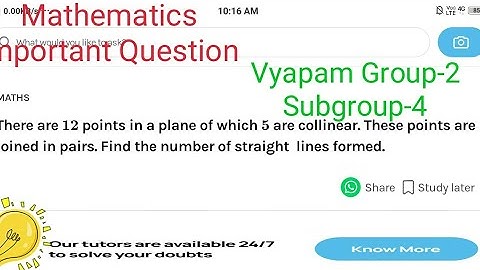 There are 12 points in a plane of which 5 are collinear. These points are joined in pairs. Find..