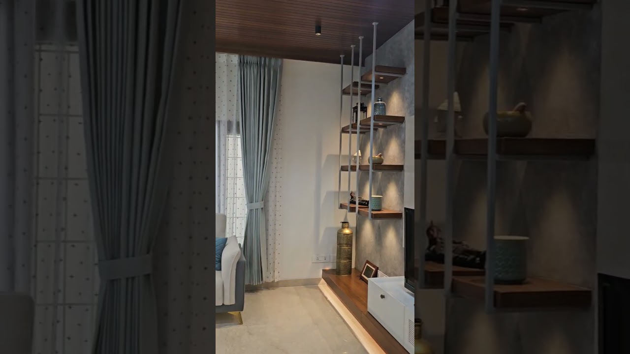 A modern living room with a light blue and white color combination!