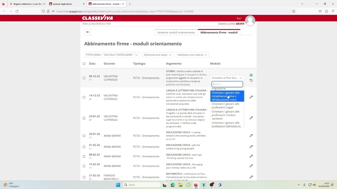 Guida inserimento moduli orientamento in Spaggiari