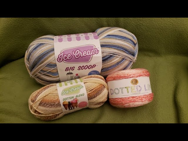 Lion Brand Yarn Unboxing & Review! - Dotted Line, Ice Cream Cotton