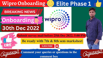 Wipro onboarding | Elite Phase 1 | 30th Dec 2022 | Survey Mail | wipro onboarding update🔥👍
