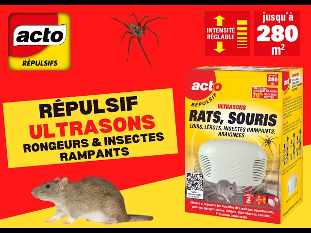 RÉPULSIF ULTRASONS RATS - SOURIS - LOIRS - LÉROTS - ARAIGNEES - PROTEGE  280m²