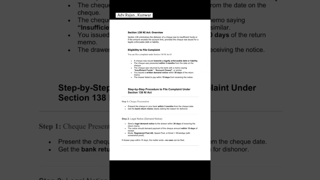 Cheque Bounce Case Full Guide to fill a complaint, Ni Act, Legal knowledge 