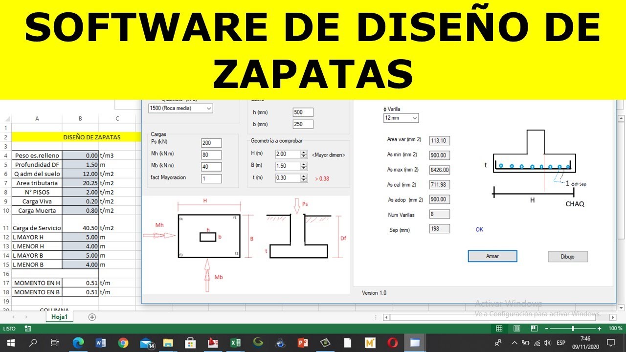 DISEÑO DE ZAPATA CON SOFTWARE LIBRE Y EXCEL (VER DESCRIPCION DEL VIDEO)