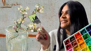 Easy Van Gogh Painting Tutorial for beginners | Almond blossoms in a jar | Gouache paint