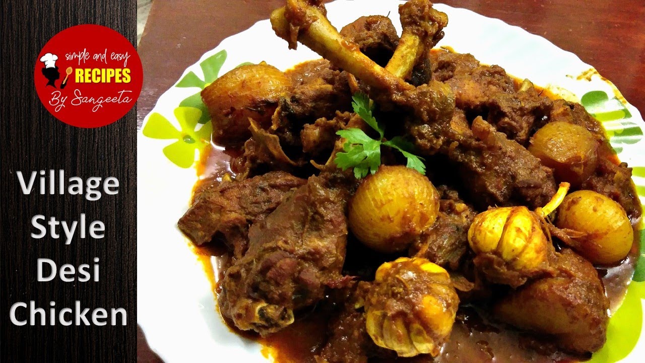 Village style Desi Chicken recipe with whole garlic and onion Country