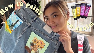 How to paint on denim using Liquitex and Berkeley acrylic ☁️