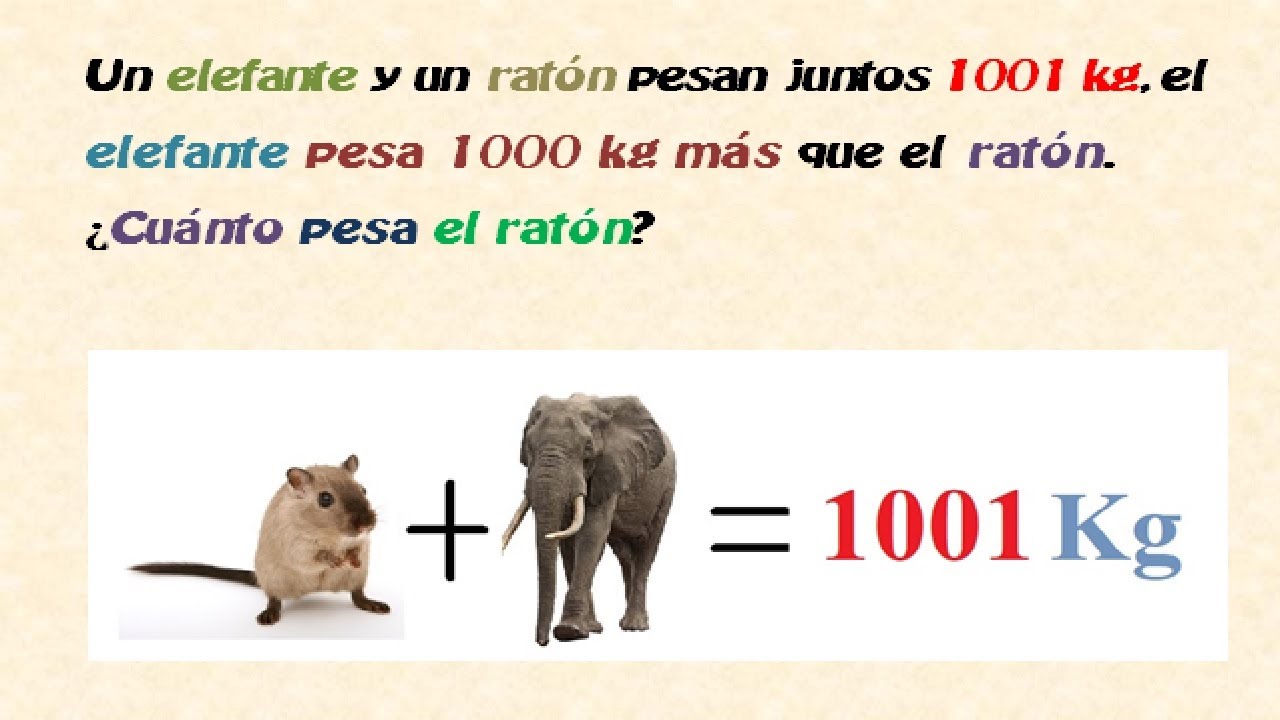 Un Elefante Y Un Rat n Pesan Juntos 1001 Kg Elefante Pesa 1000 Kg M s 