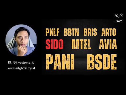 Analisa Saham Hari ini 16 Mei 2025, PNLF BBTN BRIS ARTO SIDO MTEL AVIA PANI BSDE