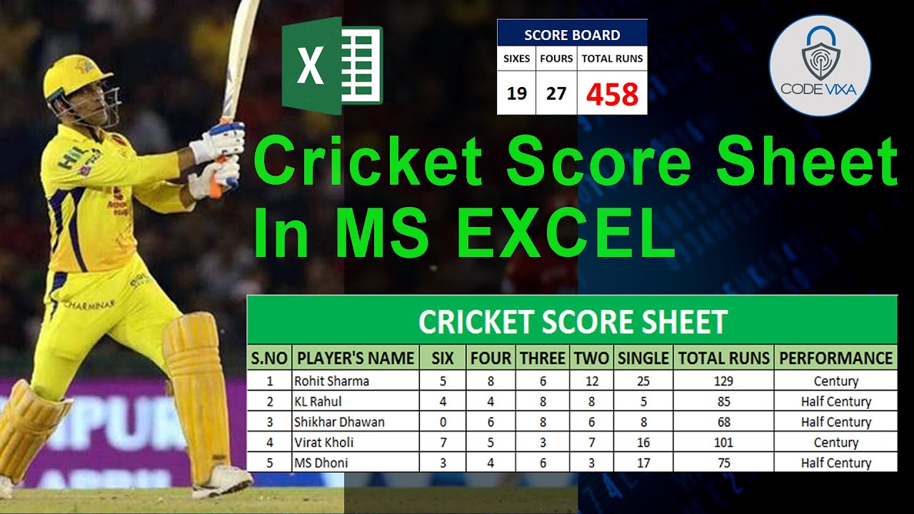 8 over cricket score sheet