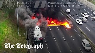 video: Watch: Passengers flee as fire engulfs bus in Argentina