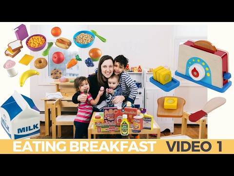Pretend Cooks Breakfast with GIANT Colorful Kitchen Toy Eating Breakfast